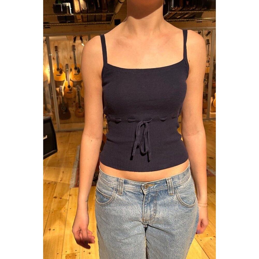 Brandy Melville Womens Y2K 2000s Summer Knit Babydoll Cami Tank Top Size OS Navy